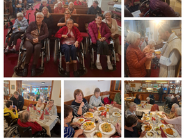 Gemeinsames Essen und soziale Interaktion in einem freundlich gestalteten Raum.